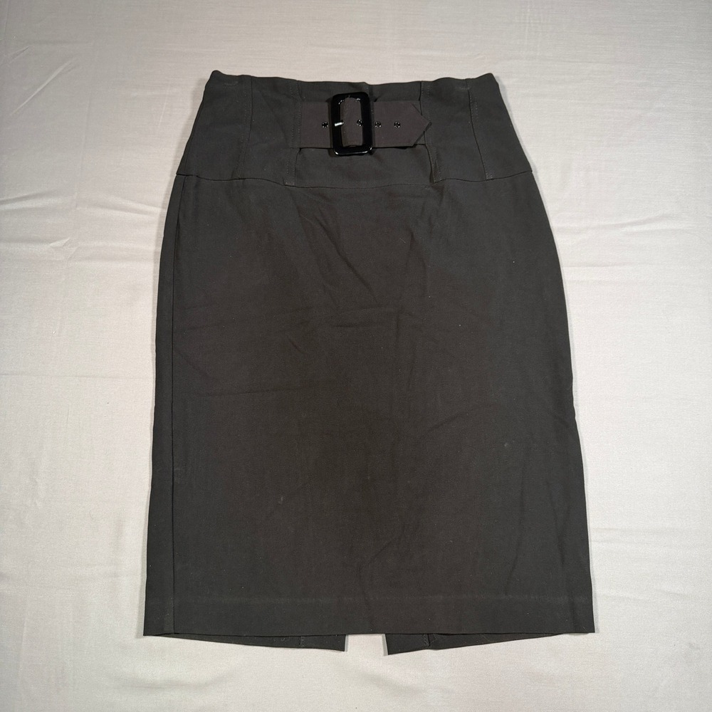 VTG Cache Black High Waisted Belted Pencil Skirt Size 8 Made in USA Style 5671